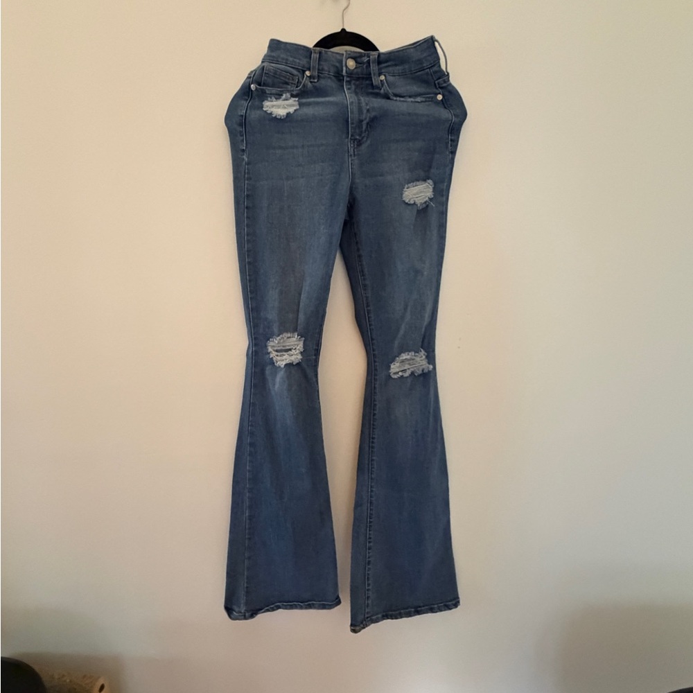 Fashion Nova Blue Flare Distressed Jeans